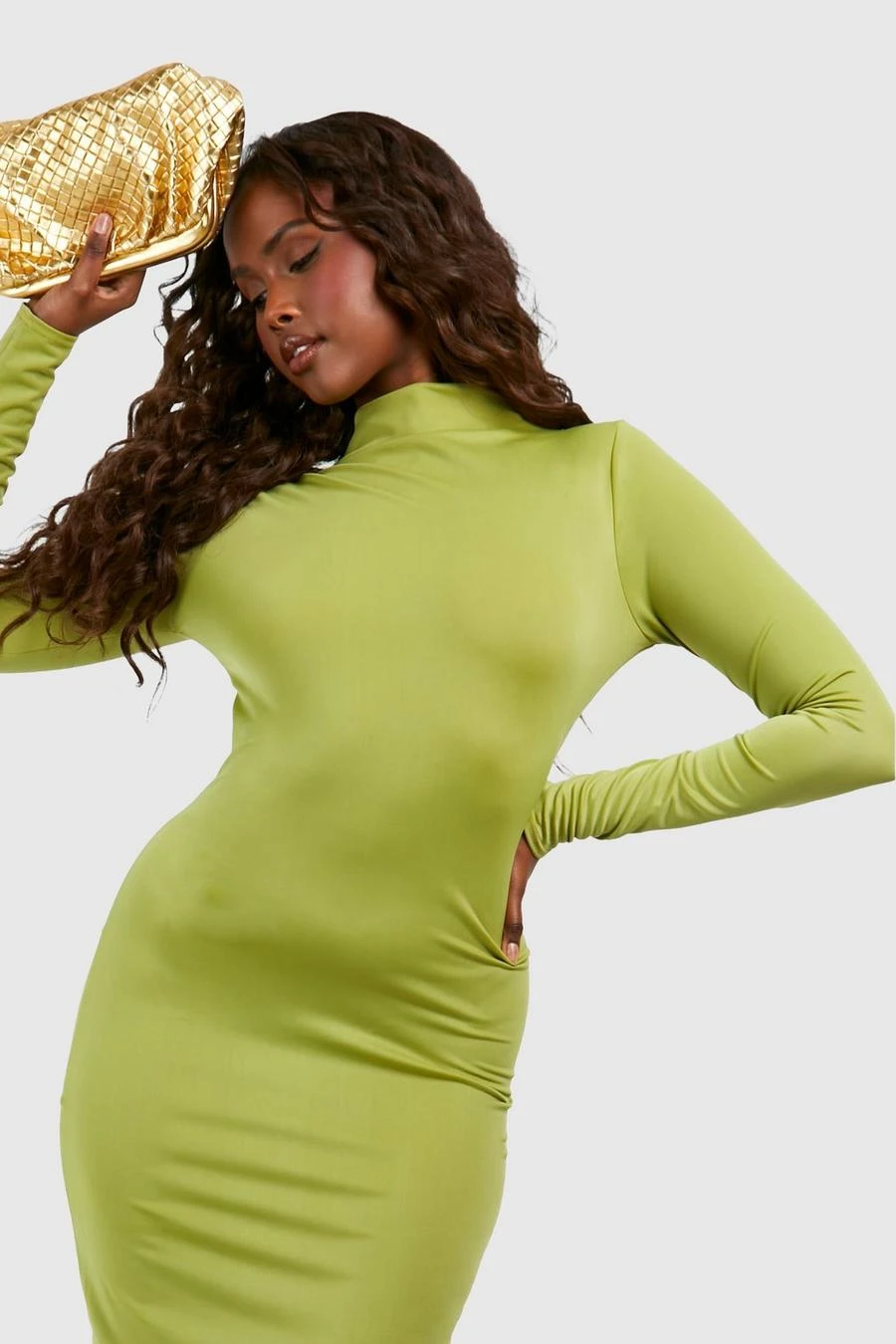 BOOHOO Premium Matte Slinky Funnel Neck Midi Dress 4 BOOHOO Premium Matte Slinky Funnel Neck Midi Dress - Image 4