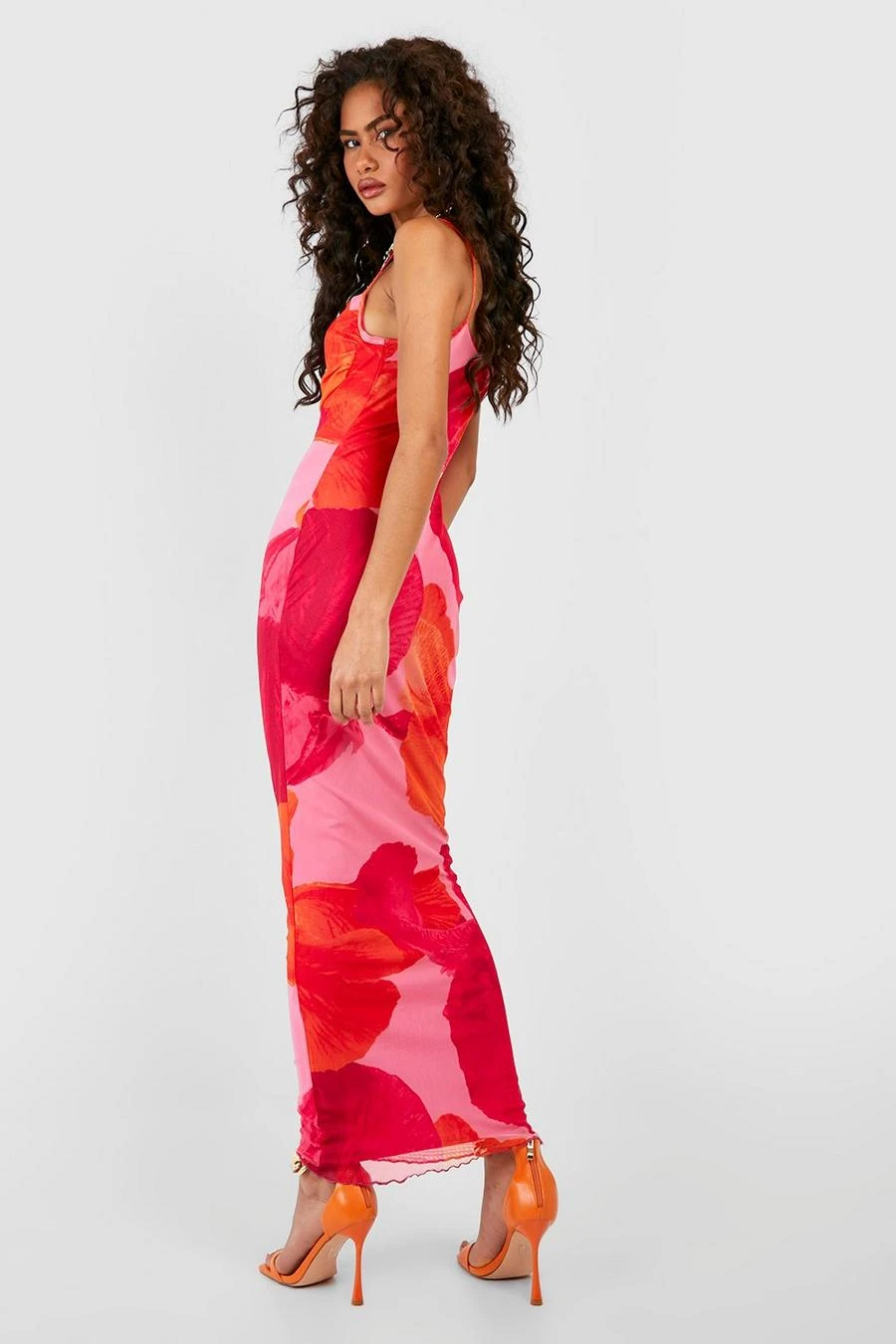 BOOHOO Abstract Floral Print Mesh Maxi Slip Dress 2 BOOHOO Abstract Floral Print Mesh Maxi Slip Dress - Image 2