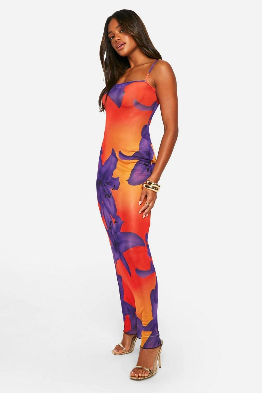 BOOHOO Floral Mesh Strappy Maxi Dress 3 BOOHOO Floral Mesh Strappy Maxi Dress - Image 3