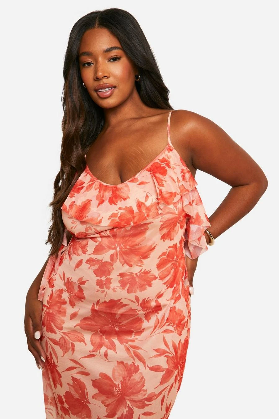 BOOHOO Plus Floral Print Ruffle Maxi Dress 4 BOOHOO Plus Floral Print Ruffle Maxi Dress - Image 4