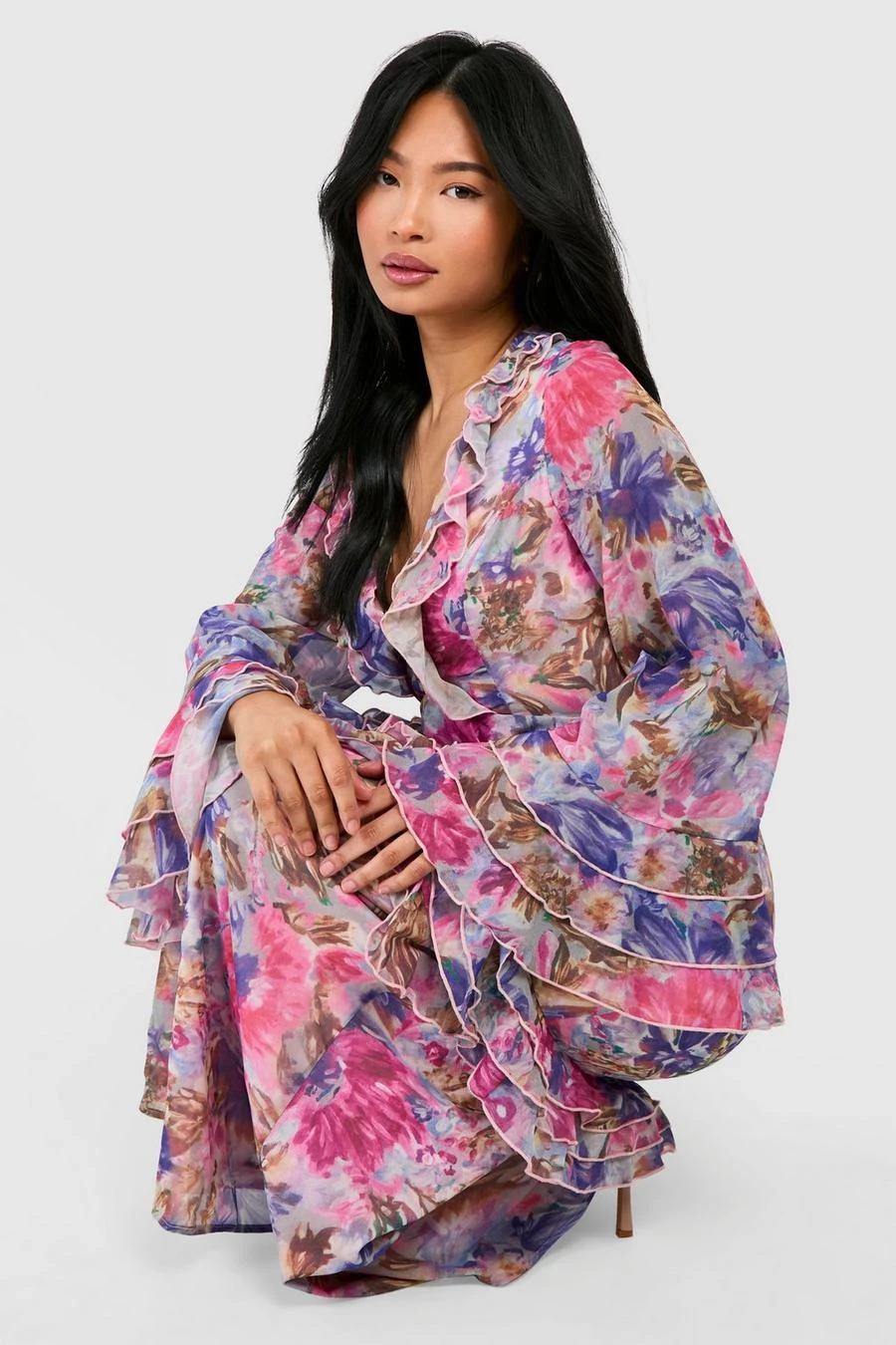 BOOHOO Petite Floral Ruffle Flare Sleeve Woven Maxi Dress 3 BOOHOO Petite Floral Ruffle Flare Sleeve Woven Maxi Dress - Image 3