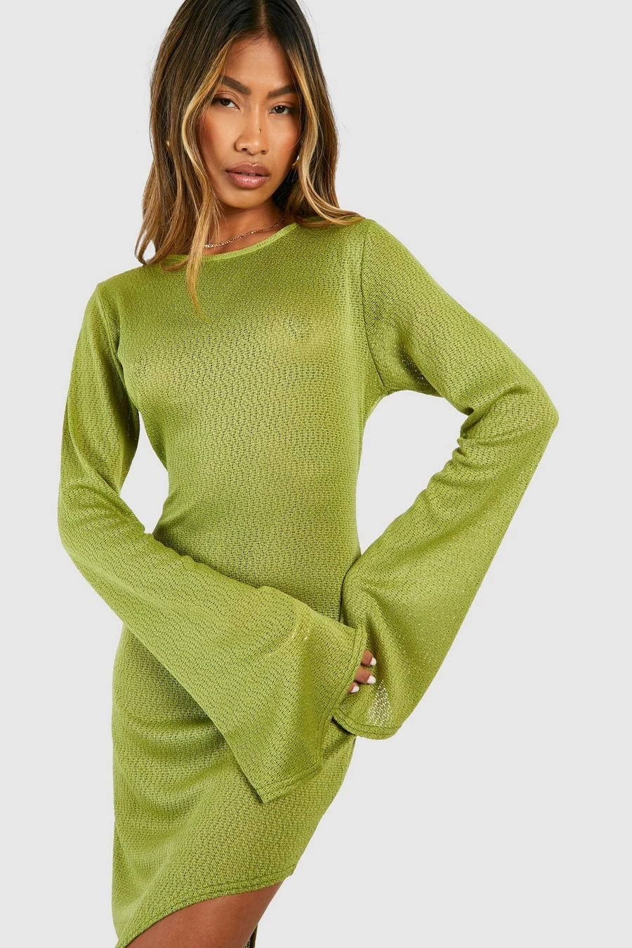 BOOHOO Flare Sleeve Split Leg Snit Maxi Dress 4 BOOHOO Flare Sleeve Split Leg Snit Maxi Dress - Image 4