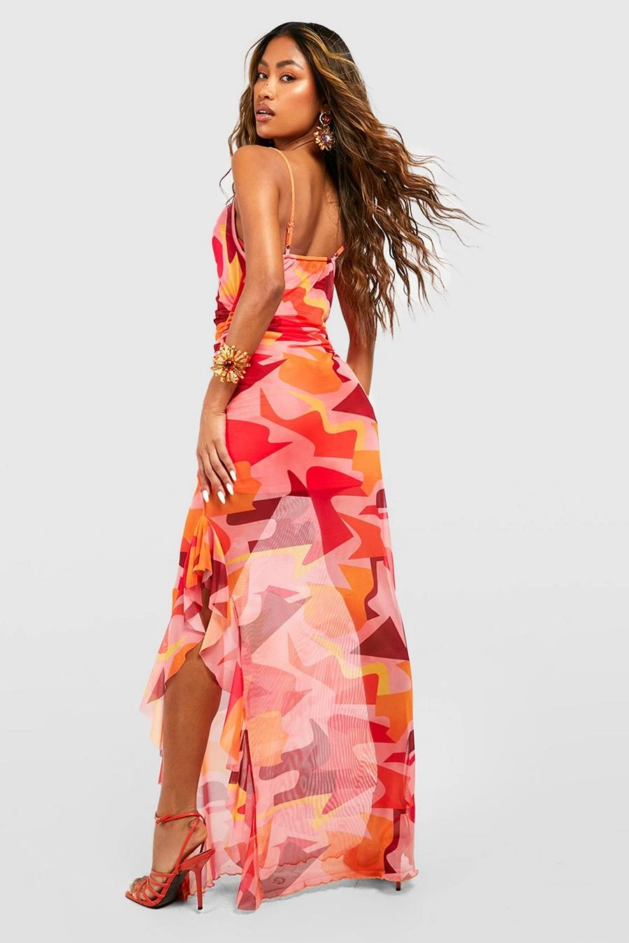 BOOHOO Abstract Ruffle Detail Mesh Maxi Dress 2 BOOHOO Abstract Ruffle Detail Mesh Maxi Dress - Image 2