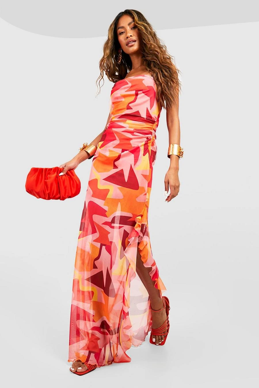BOOHOO Abstract Ruffle Detail Mesh Maxi Dress 3 BOOHOO Abstract Ruffle Detail Mesh Maxi Dress - Image 3