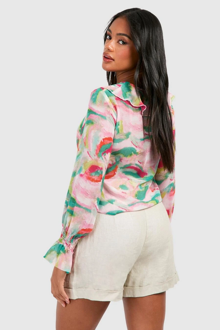 BOOHOO Chiffon Print Ruffle Blouse 2 BOOHOO Chiffon Print Ruffle Blouse - Image 2