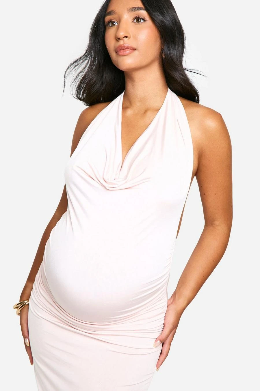 BOOHOO Emily Shak Maternity Slinky Double Layer Cowl Front Midaxi Dress 4 BOOHOO Emily Shak Maternity Slinky Double Layer Cowl Front Midaxi Dress - Image 4