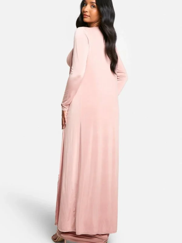 Outlet -BamBam Fashion Shop female pink emily shak maternity strappy cowl neck dress and duster coat 1