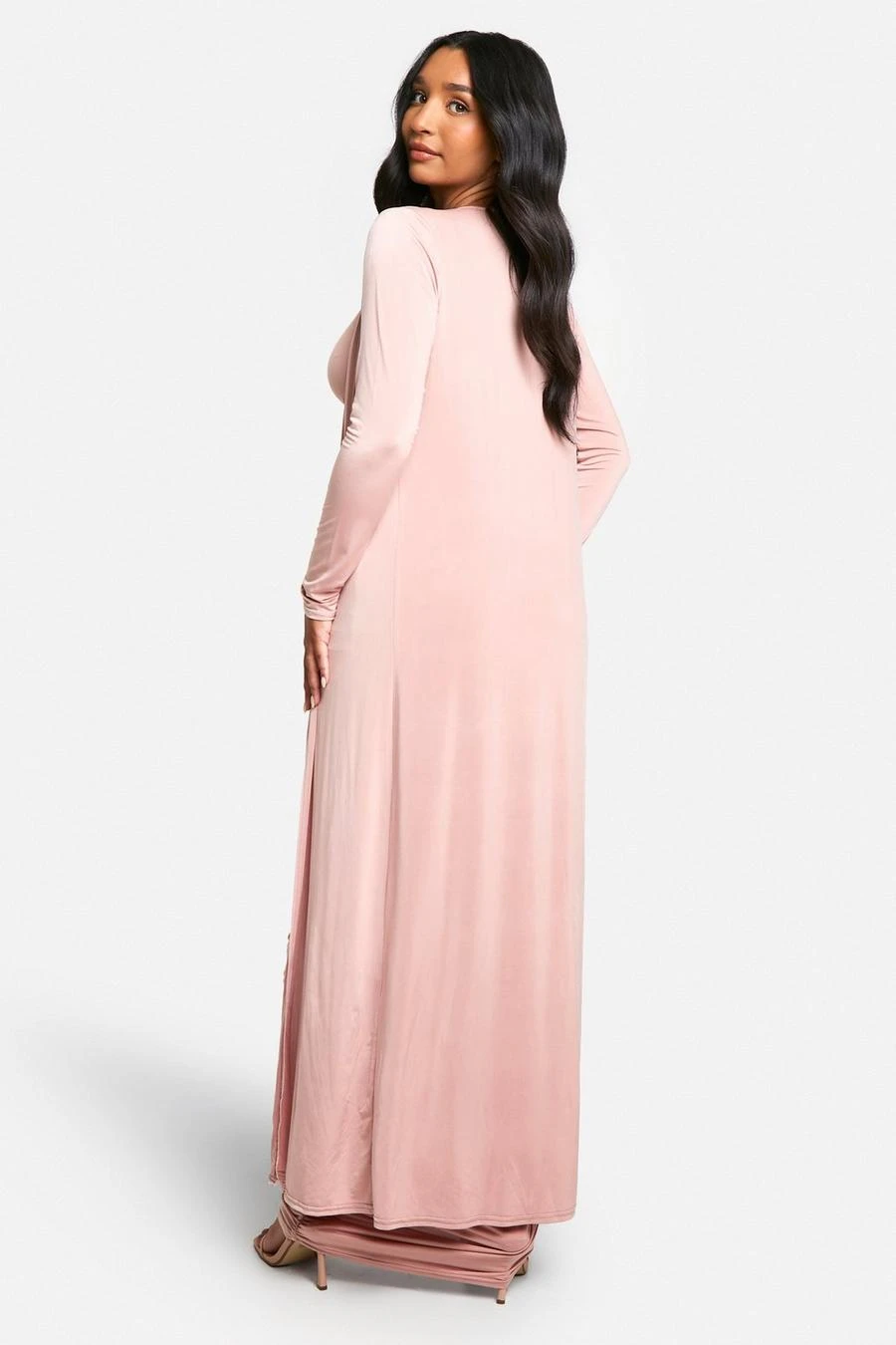 BOOHOO Emily Shak Maternity Strappy Cowl Neck Dress And Duster Coat 2 BOOHOO Emily Shak Maternity Strappy Cowl Neck Dress And Duster Coat - Image 2