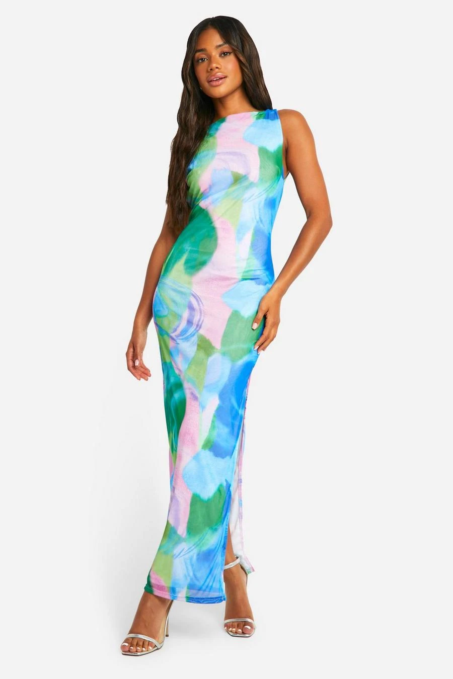 BOOHOO Floral Mesh Printed Cowl Back Maxi Dress 4 BOOHOO Floral Mesh Printed Cowl Back Maxi Dress - Image 4