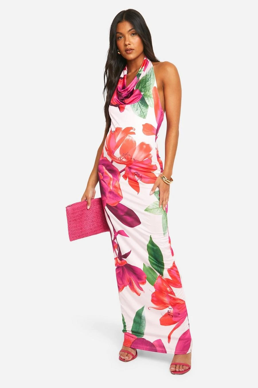 BOOHOO Maternity Floral Print Slinky Halterneck Cowl Maxi Dress 3 BOOHOO Maternity Floral Print Slinky Halterneck Cowl Maxi Dress - Image 3