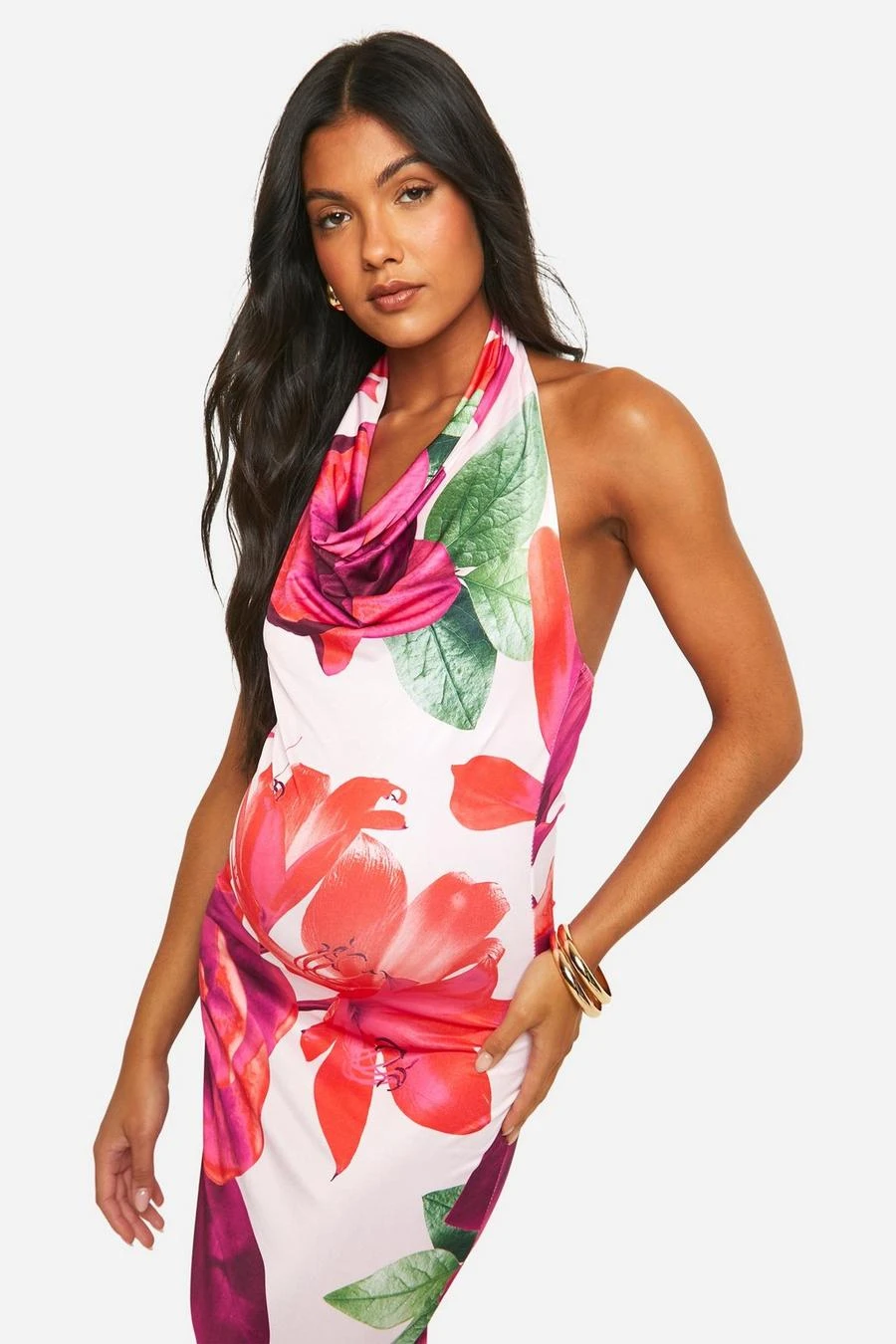 BOOHOO Maternity Floral Print Slinky Halterneck Cowl Maxi Dress 4 BOOHOO Maternity Floral Print Slinky Halterneck Cowl Maxi Dress - Image 4