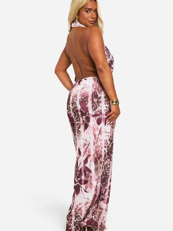 Outlet -BamBam Fashion Shop female pink plus animal print halterneck maxi dress 1