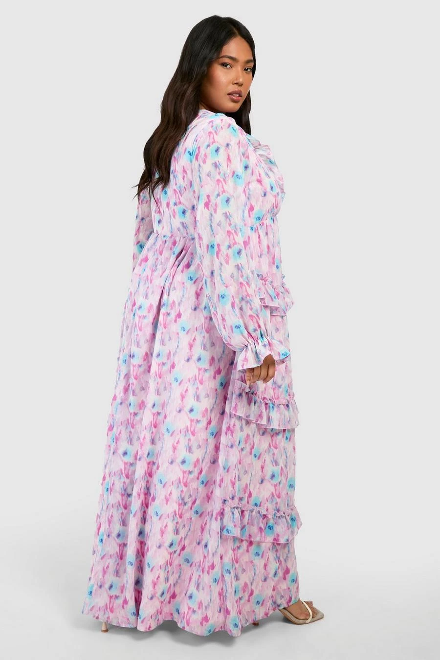 BOOHOO Plus Blurred Floral Ruffle Maxi Dress 2 BOOHOO Plus Blurred Floral Ruffle Maxi Dress - Image 2