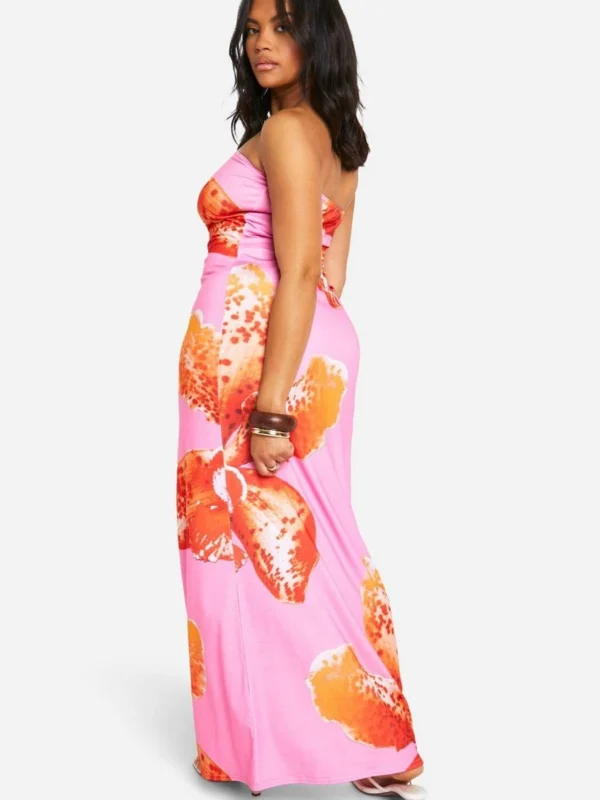 Outlet -BamBam Fashion Shop female pink plus floral printed bandeau maxi dress 1