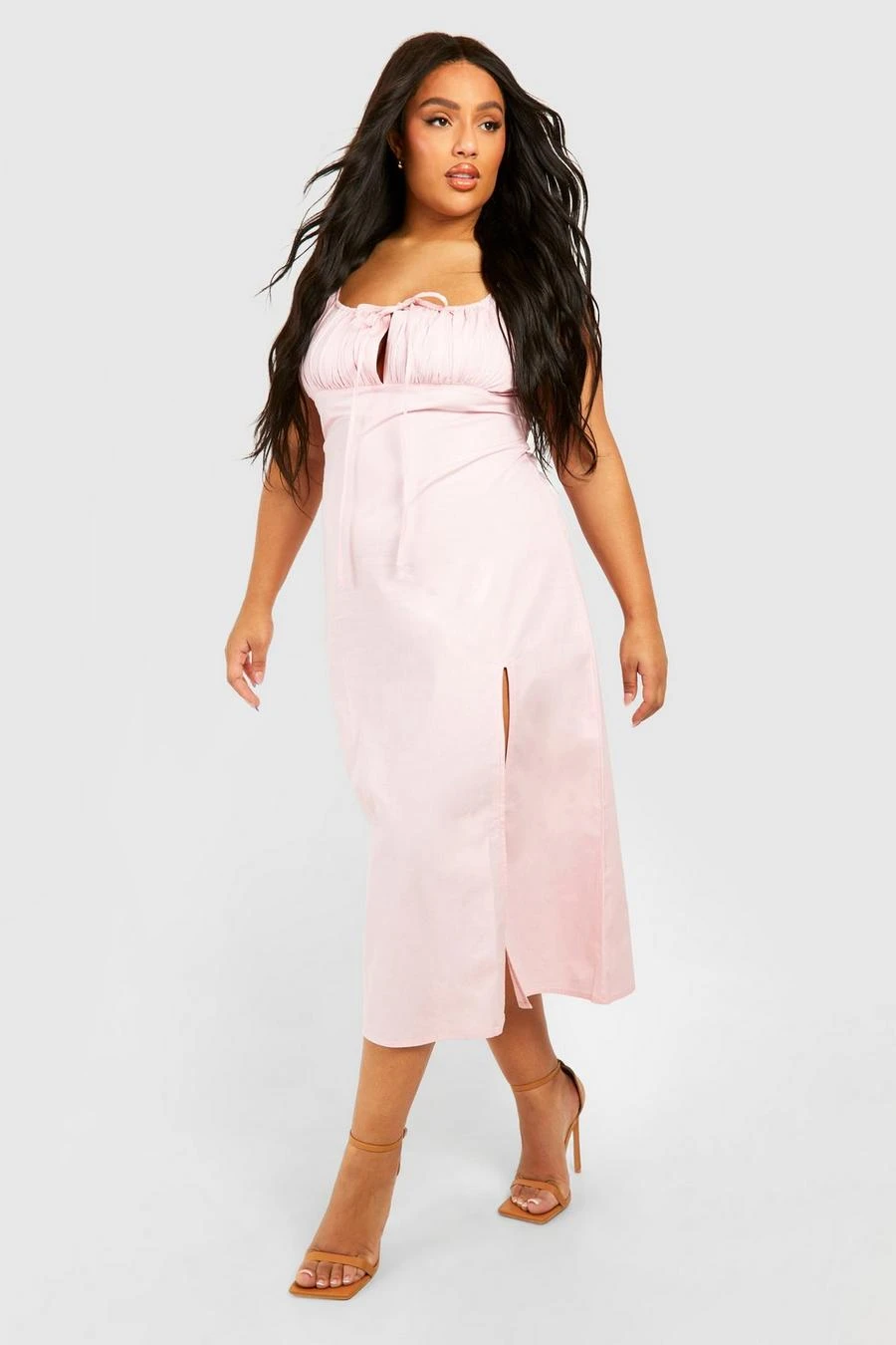 BOOHOO Plus Woven Ruched Bust Detail Midi Dress 1 BOOHOO Plus Woven Ruched Bust Detail Midi Dress