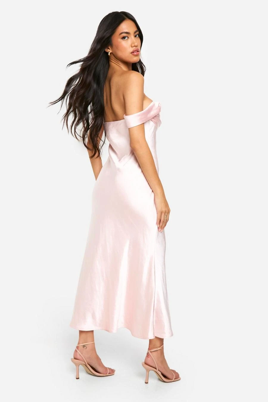 BOOHOO Satin Bardot Midaxi Dress 2 BOOHOO Satin Bardot Midaxi Dress - Image 2