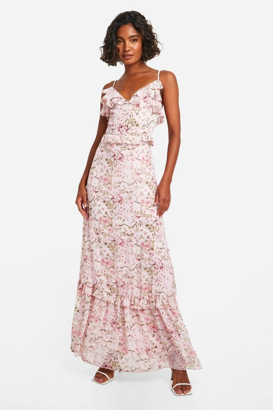 BOOHOO Tall Woven Floral Ruffle Maxi Dress 1 BOOHOO Tall Woven Floral Ruffle Maxi Dress