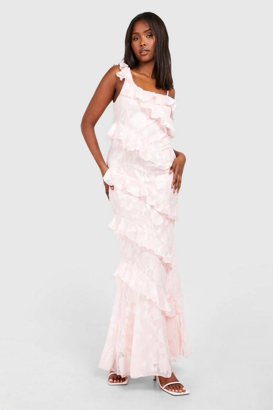BOOHOO Textured Ruffle Asymmetric Maxi Dress 1 BOOHOO Textured Ruffle Asymmetric Maxi Dress