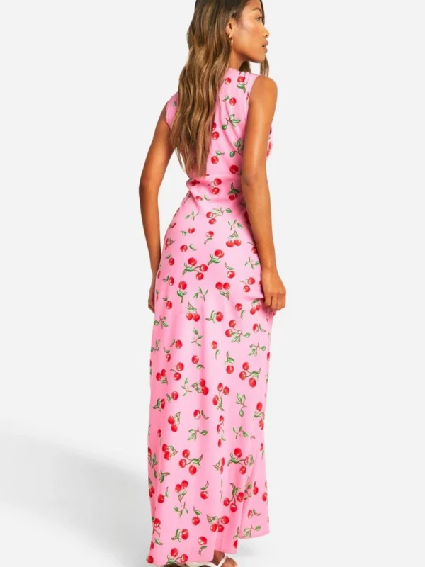 Outlet 11 Outlet -BamBam Fashion Shop female pink v neck cherry print maxi slip dress 1