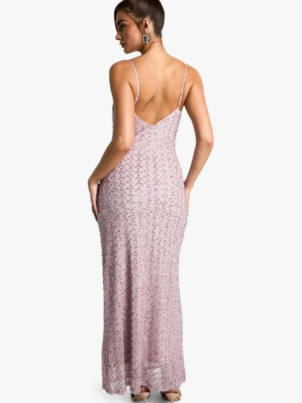 Outlet -BamBam Fashion Shop female pink v neck hand embellished maxi dress 1