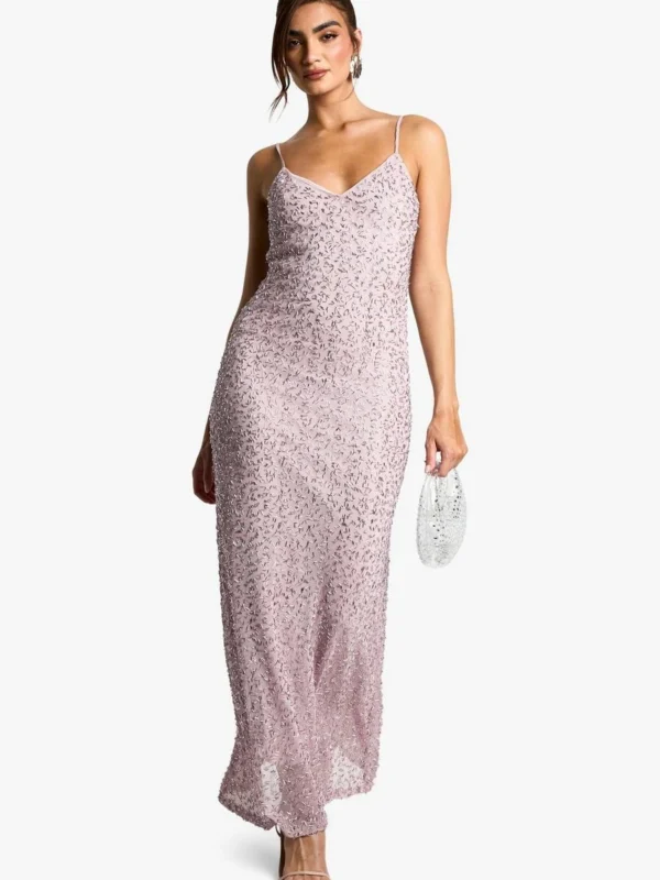 Outlet -BamBam Fashion Shop female pink v neck hand embellished maxi dress 2