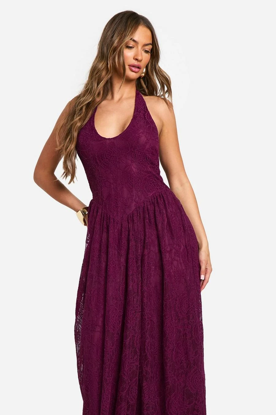 BOOHOO Halter Neck Lace Maxi Dress 3 BOOHOO Halter Neck Lace Maxi Dress - Image 3