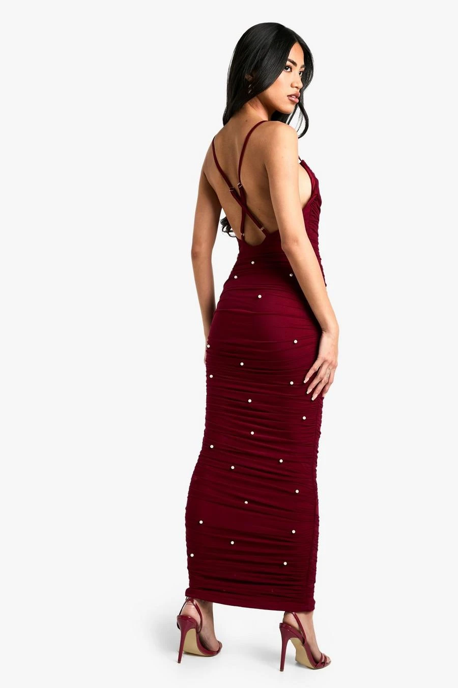 BOOHOO Mesh Beaded Detail Ruched Maxi Dress 2 BOOHOO Mesh Beaded Detail Ruched Maxi Dress - Image 2