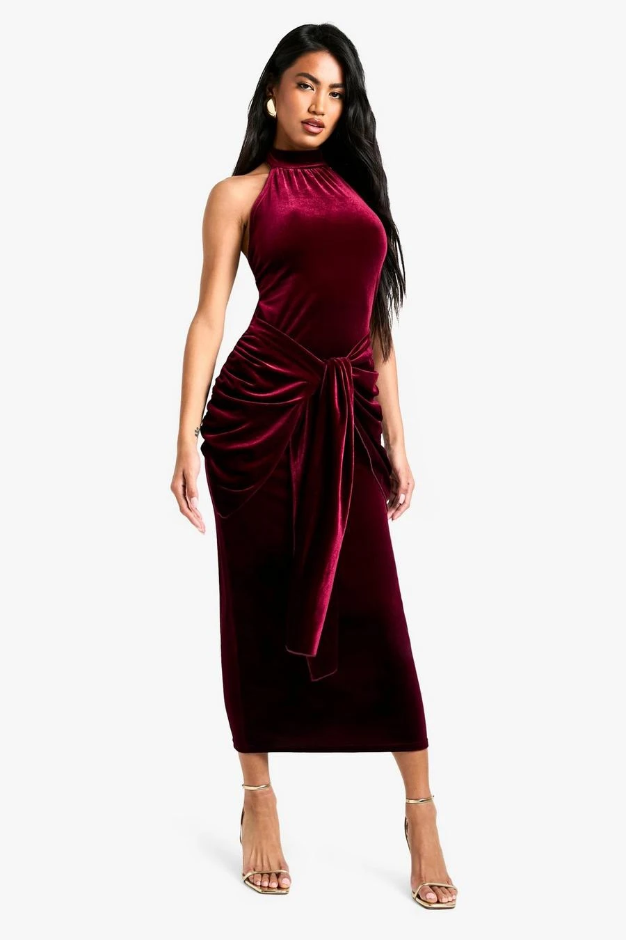 BOOHOO Velvet Tie Waist Racer Maxi Dress 3 BOOHOO Velvet Tie Waist Racer Maxi Dress - Image 3