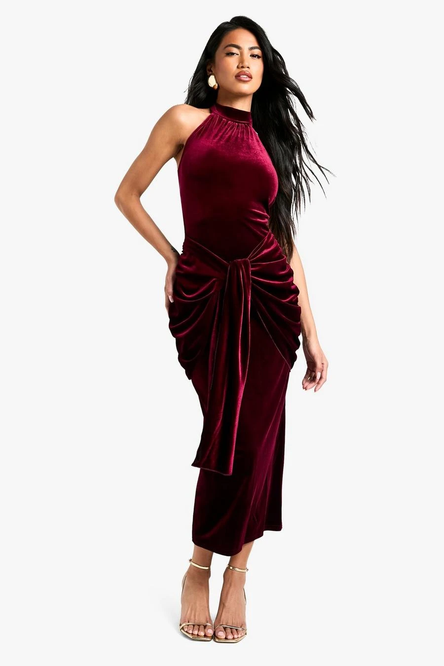 BOOHOO Velvet Tie Waist Racer Maxi Dress 1 BOOHOO Velvet Tie Waist Racer Maxi Dress