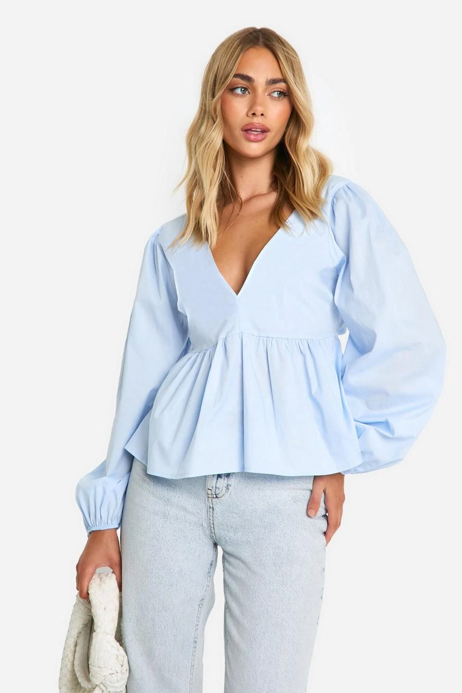 BOOHOO Long Sleeve Tie Back Peplum Smock Top 1 BOOHOO Long Sleeve Tie Back Peplum Smock Top