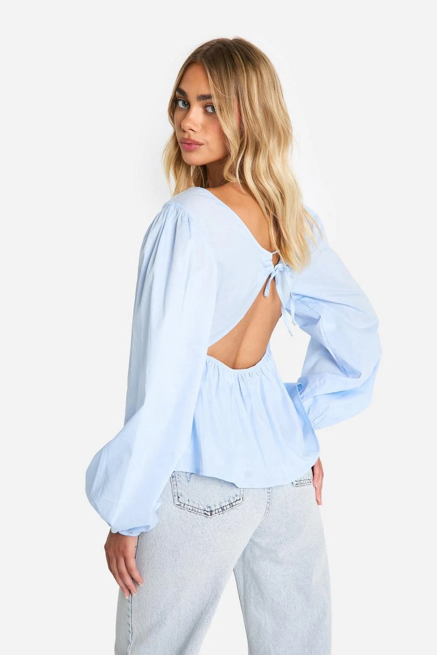 BOOHOO Long Sleeve Tie Back Peplum Smock Top 2 BOOHOO Long Sleeve Tie Back Peplum Smock Top - Image 2