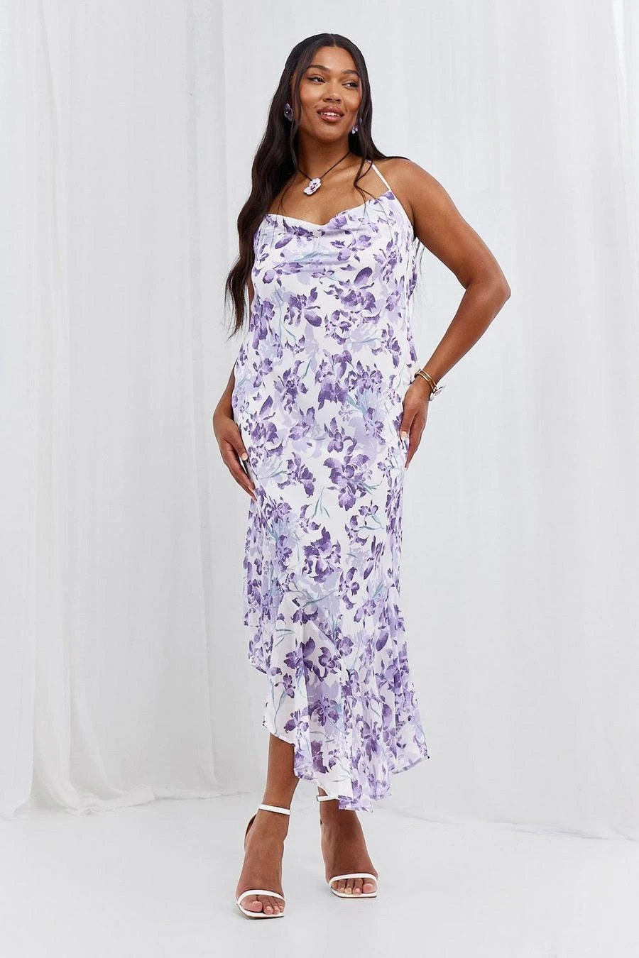 BOOHOO Plus Floral Cowl Back Asymmetric Maxi Dress 1 BOOHOO Plus Floral Cowl Back Asymmetric Maxi Dress