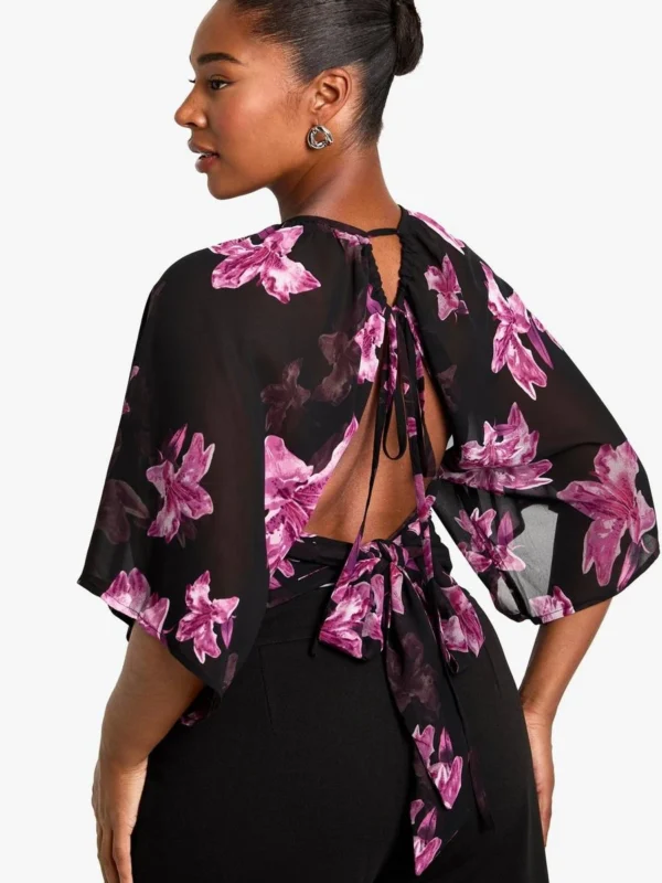 BamBam Fashion Shop -BamBam Fashion Shop female purple plus floral tie back chiffon blouse 1