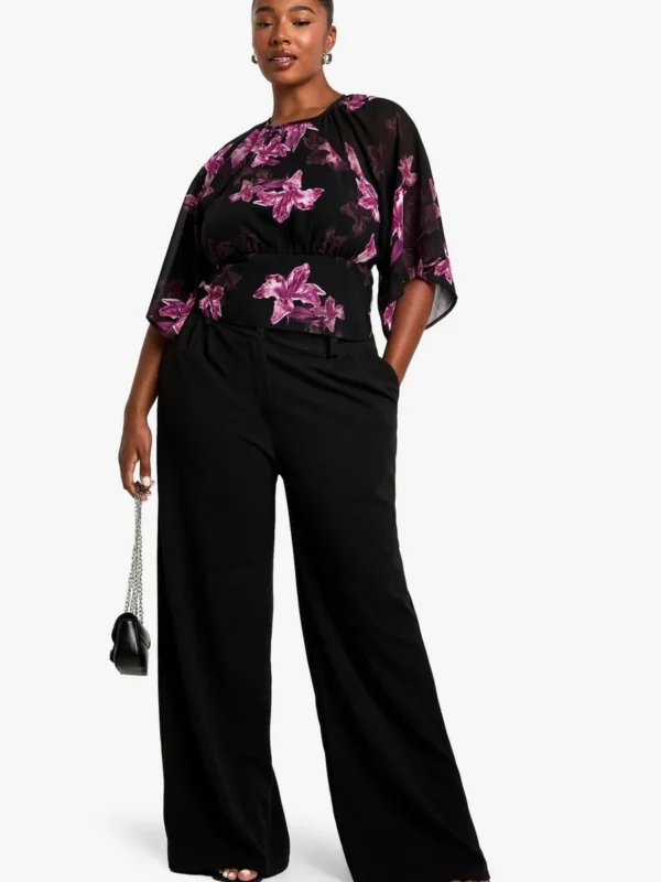 BamBam Fashion Shop -BamBam Fashion Shop female purple plus floral tie back chiffon blouse 2