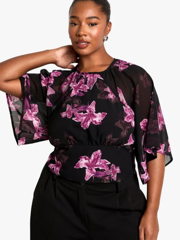 BamBam Fashion Shop -BamBam Fashion Shop female purple plus floral tie back chiffon blouse