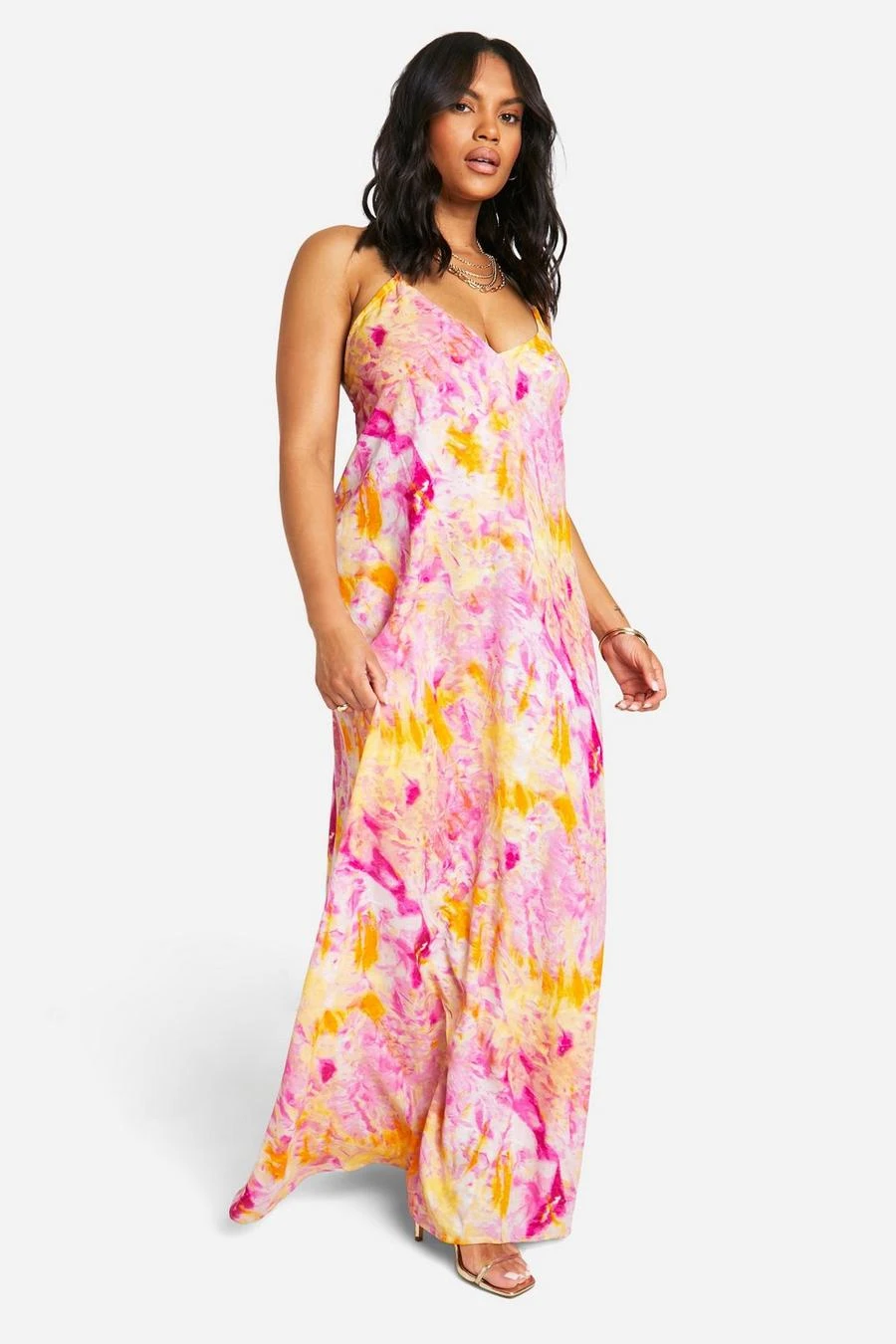 BOOHOO Plus Tie Dye V Neck Strappy Maxi Dress 1 BOOHOO Plus Tie Dye V Neck Strappy Maxi Dress
