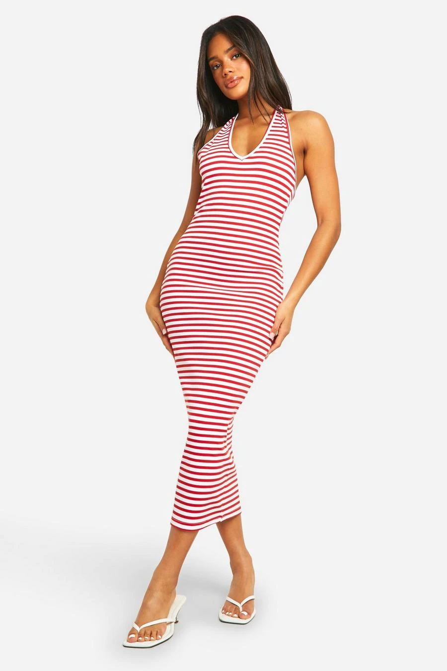 BOOHOO Basic Rib Stripe Plunge Hlater Midaxi Dress 3 BOOHOO Basic Rib Stripe Plunge Hlater Midaxi Dress - Image 3