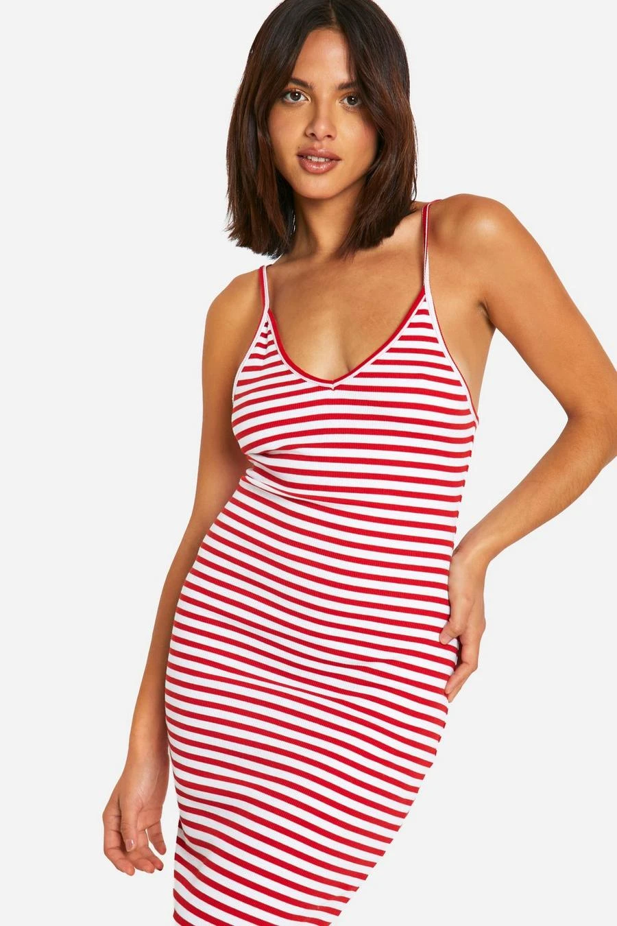 BOOHOO Basic Rib Stripe V Neck Maxi Dress 4 BOOHOO Basic Rib Stripe V Neck Maxi Dress - Image 4