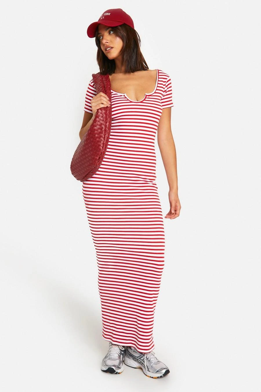BOOHOO Basic Stripe Rib Notch Maxi Dress 3 BOOHOO Basic Stripe Rib Notch Maxi Dress - Image 3