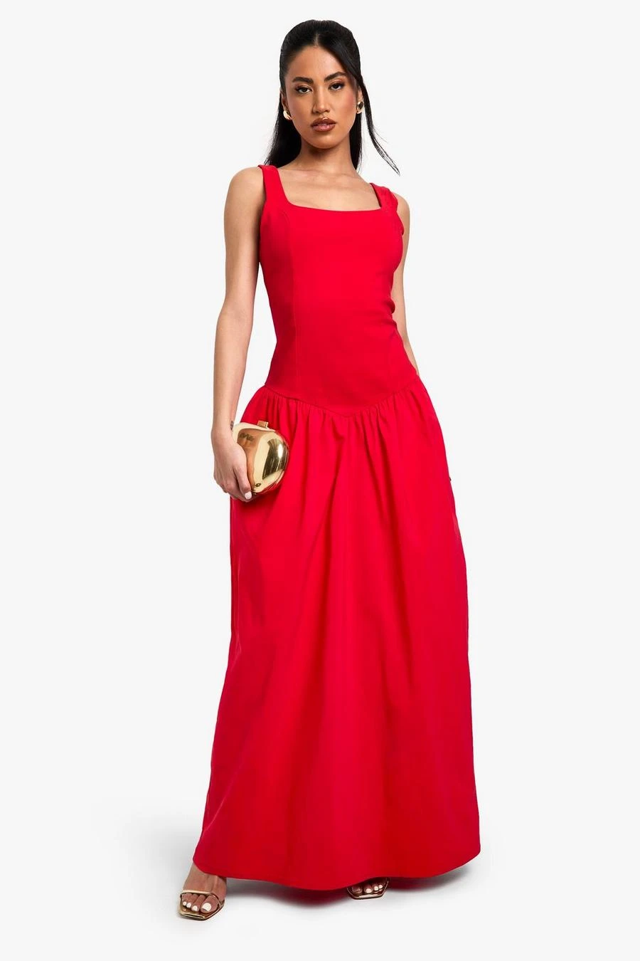 BOOHOO Bengaline Square Neck Dropped Waist Maxi Dress 1 BOOHOO Bengaline Square Neck Dropped Waist Maxi Dress