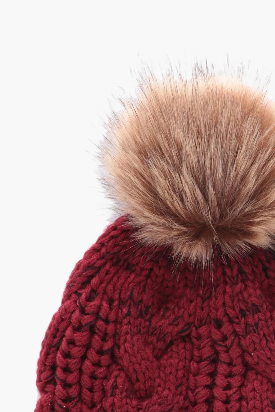 BOOHOO Cable Knit Faux Fur Pom Beanie 2 BOOHOO Cable Knit Faux Fur Pom Beanie - Image 2