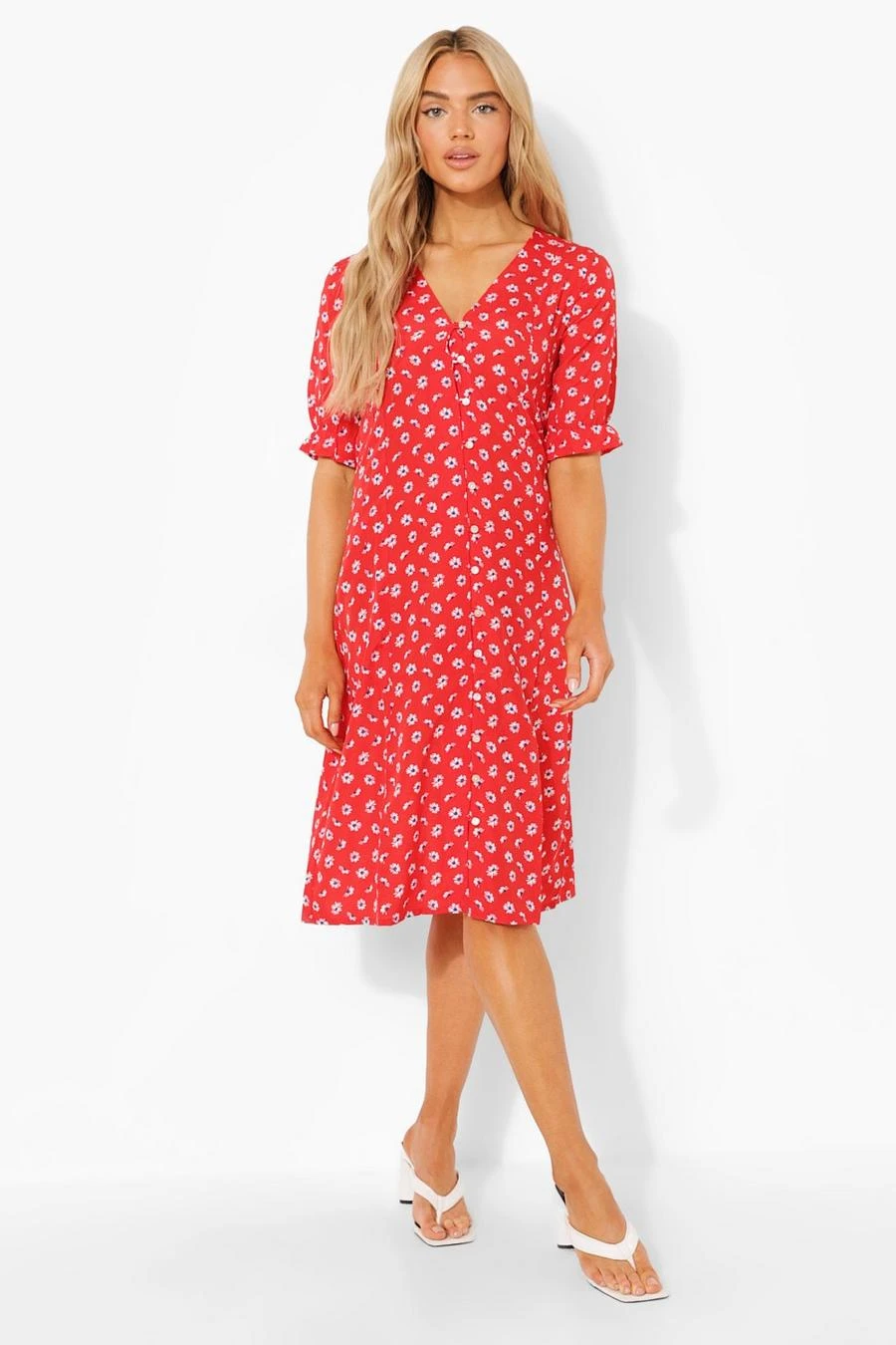 BOOHOO Daisy Button Through Midi Dress 1 BOOHOO Daisy Button Through Midi Dress