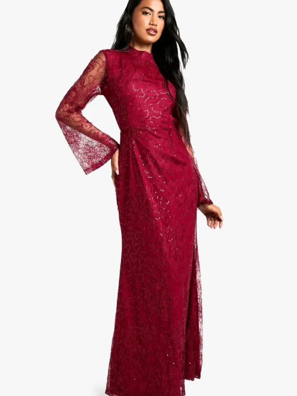 BamBam Fashion Shop -BamBam Fashion Shop female red lace sequin open back maxi dress 2