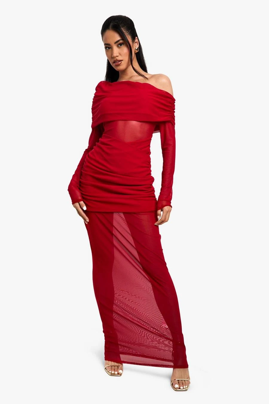 BOOHOO Mesh And Slinky Mix Maxi Dress 3 BOOHOO Mesh And Slinky Mix Maxi Dress - Image 3