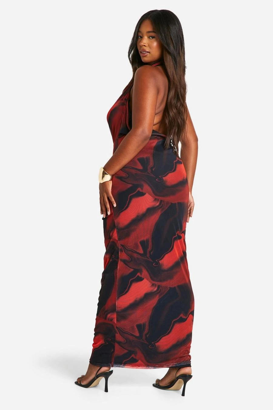 BOOHOO Plus Floral Mesh Cowl Neck Maxi Dress 2 BOOHOO Plus Floral Mesh Cowl Neck Maxi Dress - Image 2
