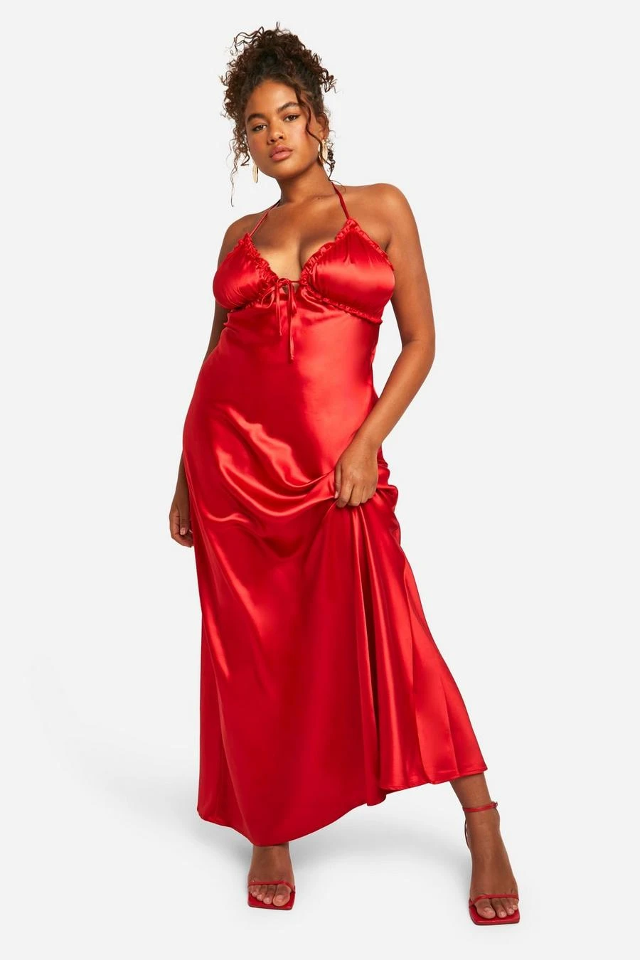 BOOHOO Plus Ruffle Satin Maxi Slip Dress 3 BOOHOO Plus Ruffle Satin Maxi Slip Dress - Image 3