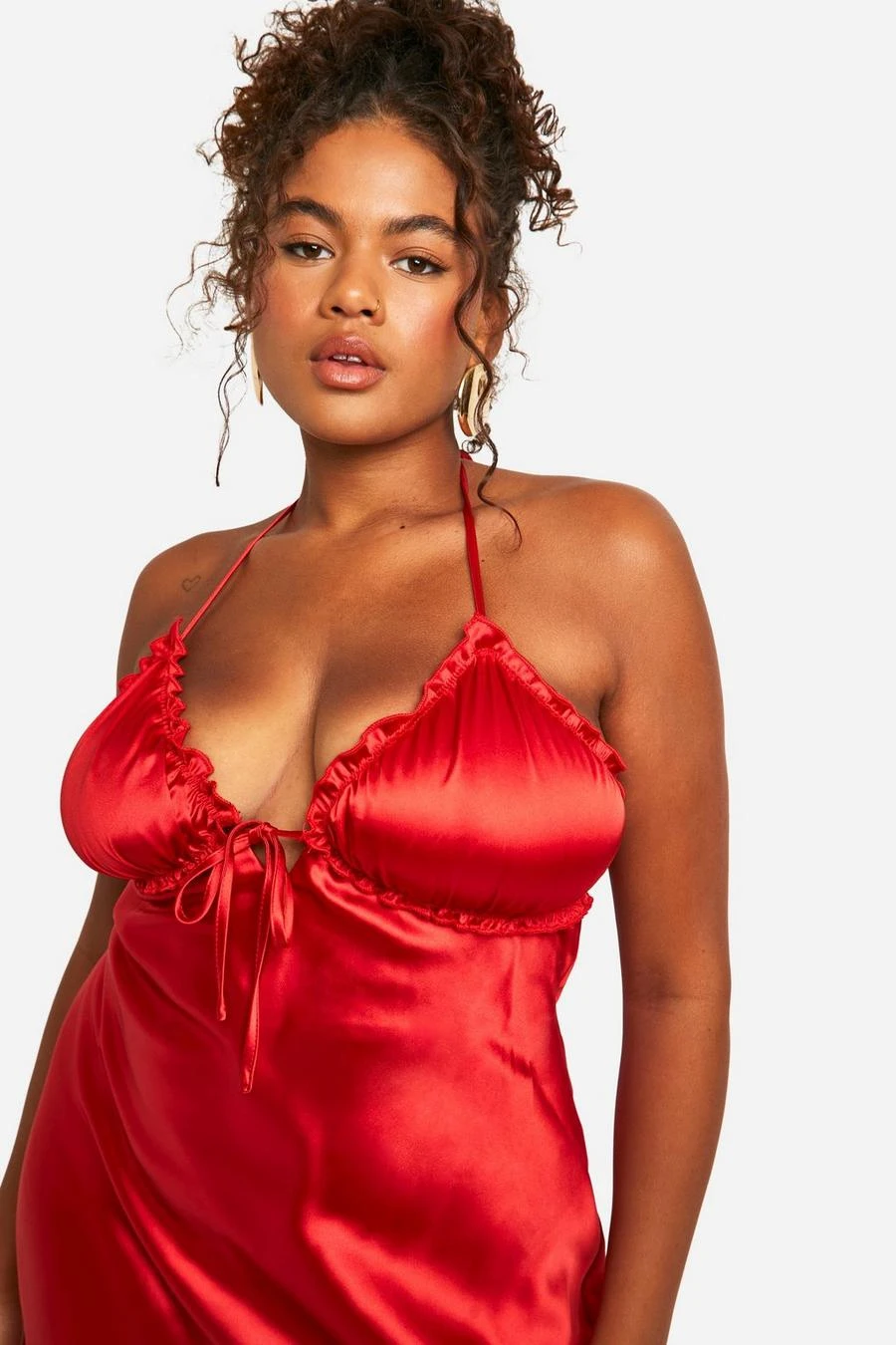 BOOHOO Plus Ruffle Satin Maxi Slip Dress 4 BOOHOO Plus Ruffle Satin Maxi Slip Dress - Image 4