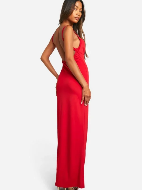 Outlet -BamBam Fashion Shop female red premium matte slinky ruched bust maxi dress 1