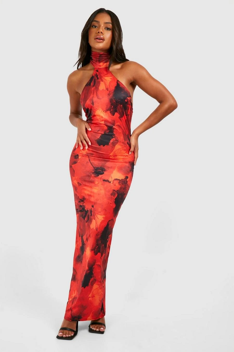 BOOHOO Racer Neck Printed Slinky Maxi Dress 1 BOOHOO Racer Neck Printed Slinky Maxi Dress