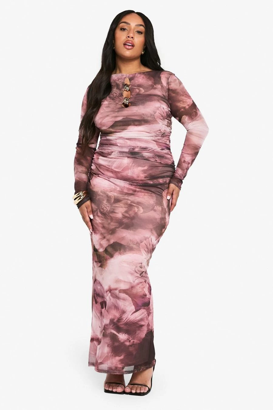 BOOHOO Plus Trim Detail Abstract Mesh Maxi Dress 3 BOOHOO Plus Trim Detail Abstract Mesh Maxi Dress - Image 3